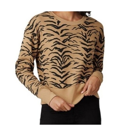 Madewell Medium TigerStripe Crop Sweatshirt Brown Black Animal Print Long Sleeve - Picture 2 of 13